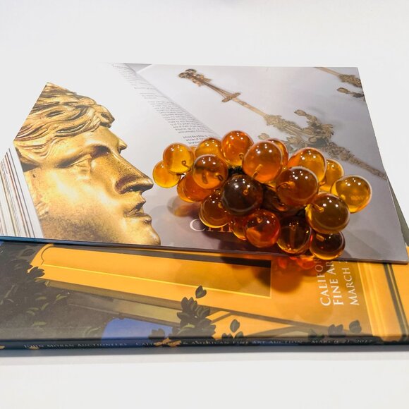 Mid Century Modern Golden Amber Lucite Grape Cluster On Drift Wood Sculpture - Picture 1 of 9
